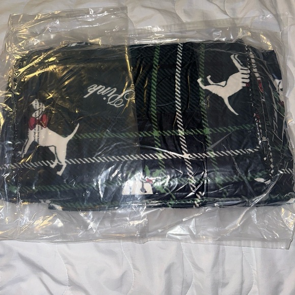 Victoria's Secret Sherpa blanket featuring a pink and green plaid pattern - Picture 4 of 5